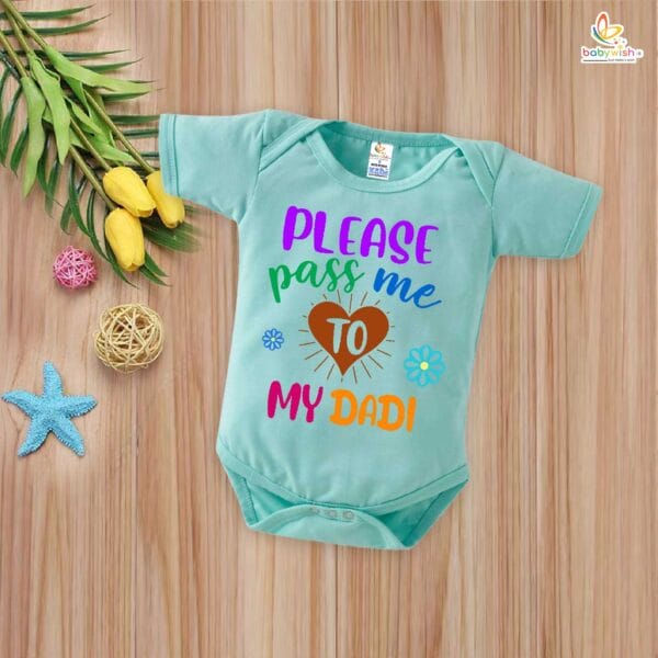 Please Pass Me to My Dadi Baby Romper – Funny My Dadu & Dadi Bodysuit for Newborns – Cute Baby Clothes, Grandparents Gift, Soft Cotton Outfit – Babywish - Image 2