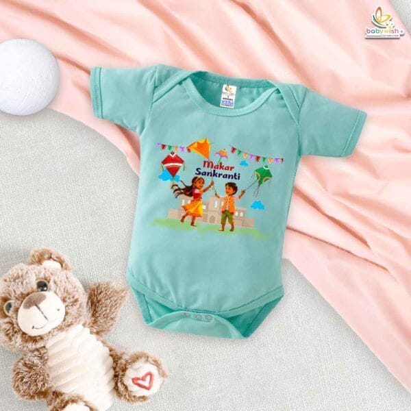 My First Makar Sankranti Baby Romper – Flying Kite Print Festive Bodysuit for Newborns & Infants | Sankranti Baby Outfit for Boys & Girls – Babywish - Image 2
