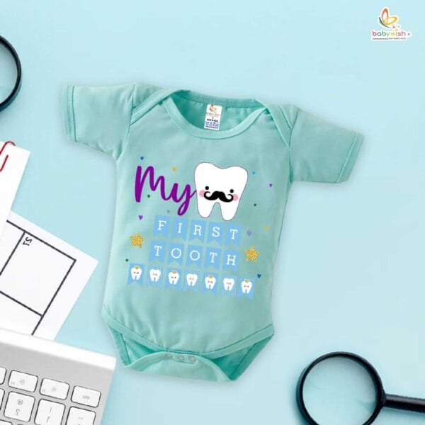 My First Tooth Baby Romper – Cute Bodysuit for Newborn & Infant | First Tooth Milestone Outfit | Soft Cotton Baby Clothes – Babywish - Image 4