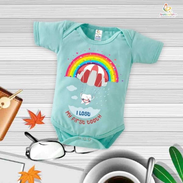 I Lost My First Tooth Rainbow Print Baby Romper – My First Tooth Bodysuit for Newborn & Infant | Colorful First Tooth Milestone Outfit – Babywish - Image 4