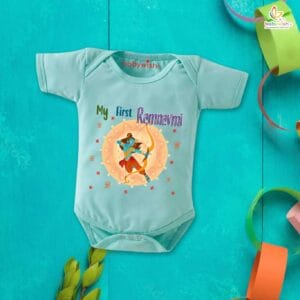 Baby First Ramnavmi Romper Onesies Clothes Baby Navratri festival Bodysuits Newborn Outfit Envelop Neck Half Sleeve Unisex Onesies" My First Ram Navmi "