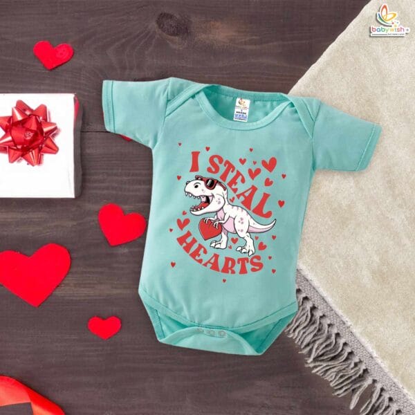 My First Valentine’s Day Romper | "I Steal Hearts" Dinosaur Baby Bodysuit for Boys & Girls – Babywish - Image 4