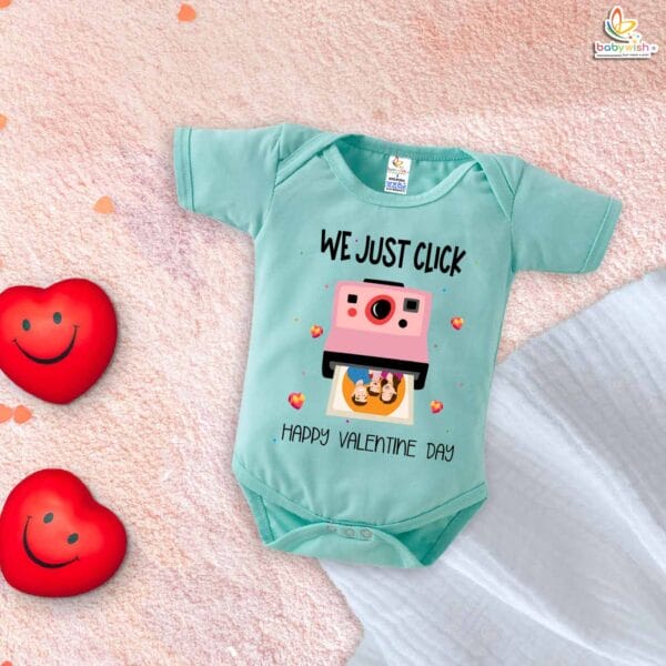 My First Valentine’s Day Romper | "We Just Click" Baby Bodysuit – Babywish - Image 4