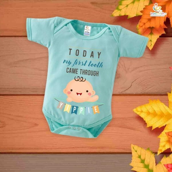 My First Tooth Romper for Baby Boy | "Today My First Tooth Came Through" Bodysuit – Babywish - Image 4