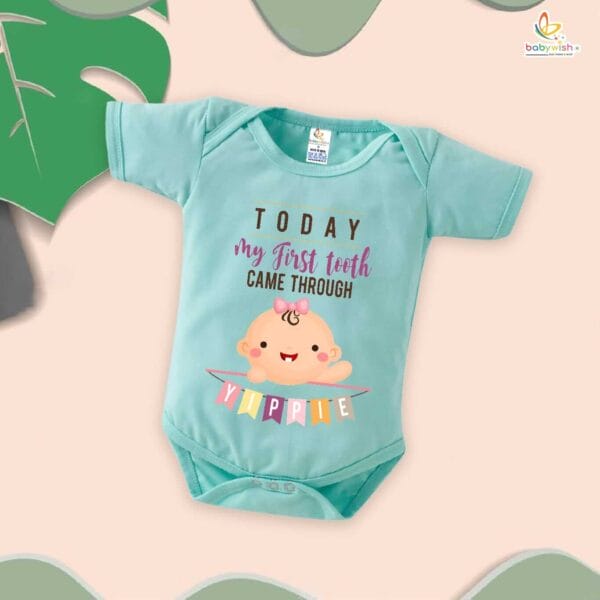 My First Tooth Romper for Baby Girl | "Today My First Tooth Came Through" Bodysuit – Babywish - Image 3
