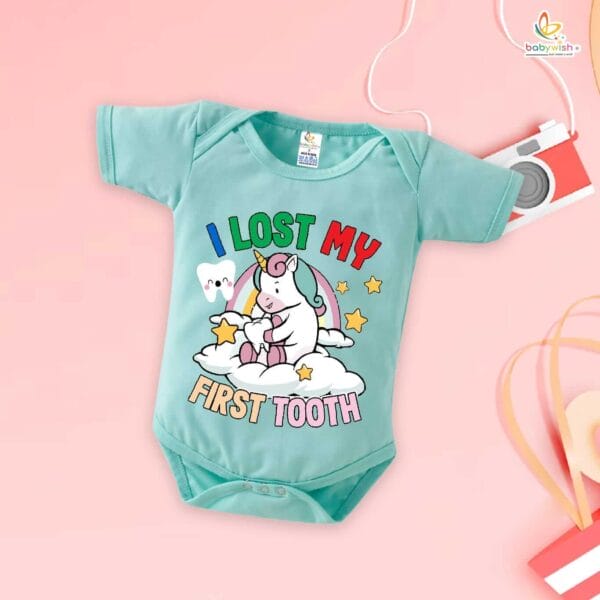 My First Tooth Romper with Unicorn Print | "I Lost My First Tooth" Baby Bodysuit for Boys & Girls – Babywish - Image 4
