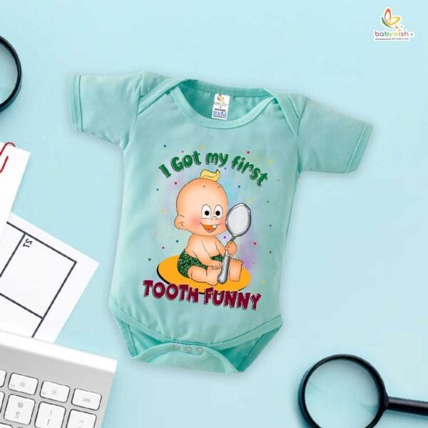 My First Tooth Baby Romper | Funny First Tooth Bodysuit for Baby Boys & Girls | Milestone Outfit – Babywish - Image 4