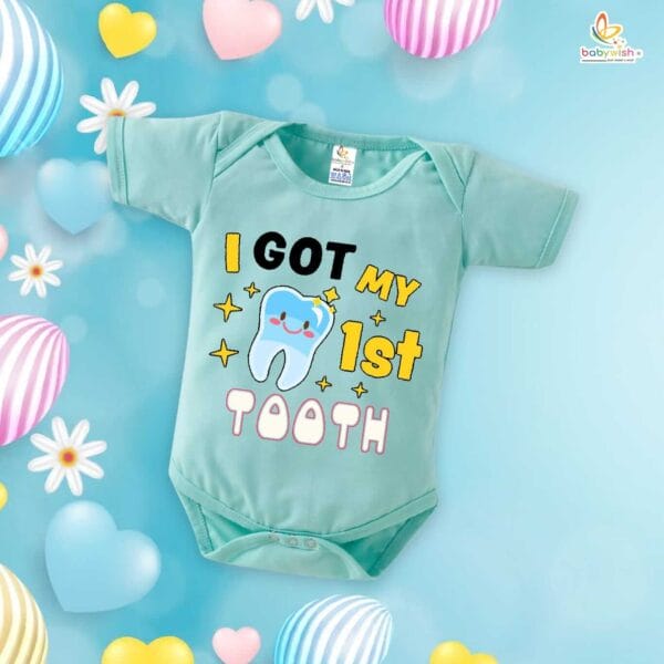 I Got My First Tooth Romper – Shiny “My First Tooth” Milestone Bodysuit for Babies | Soft Cotton Outfit for Boys & Girls – Babywish - Image 2