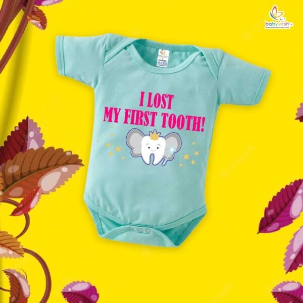 I Lost My First Tooth Baby Romper – Pink Milestone Bodysuit for Baby Girls | “My First Tooth” Soft Cotton Romper – Babywish - Image 2
