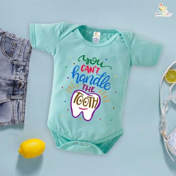 You Can’t Handle the Tooth Baby Romper – Funny First Tooth Bodysuit for Boys & Girls | Soft Cotton Baby Milestone Outfit – Babywish - Image 2