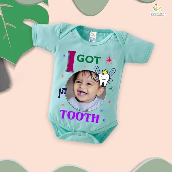 I Got My 1st Tooth Baby Romper – “My First Tooth” Milestone Bodysuit for Baby Photo Shoot | Soft Cotton Baby Clothes – Babywish - Image 2