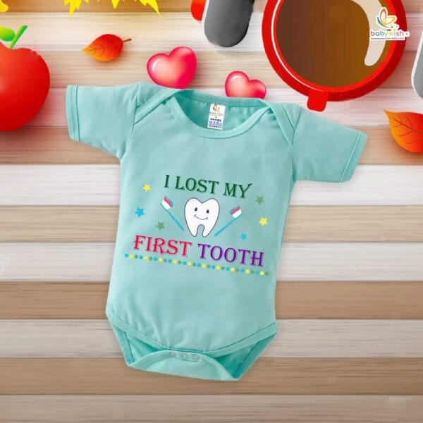 I Lost My First Tooth Baby Romper – Milestone Bodysuit with Toothbrush Print | Soft Cotton Outfit for Baby Boys & Girls – Babywish - Image 2
