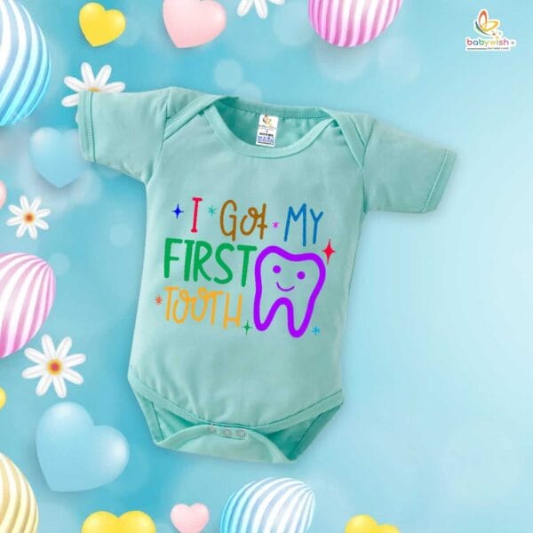 My First Tooth Baby Romper – “My 1st Tooth” Bodysuit with Tooth Fairy Print | Baby Milestone Outfit for Boys & Girls – Babywish - Image 2