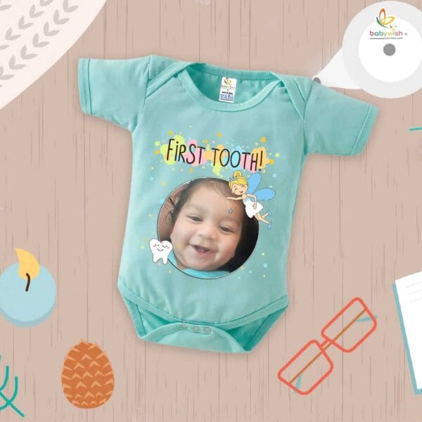 Baby First Tooth Romper – “My First Tooth” Bodysuit with Tooth Fairy Print | Baby Milestone Outfit for Boys & Girls – Babywish - Image 2