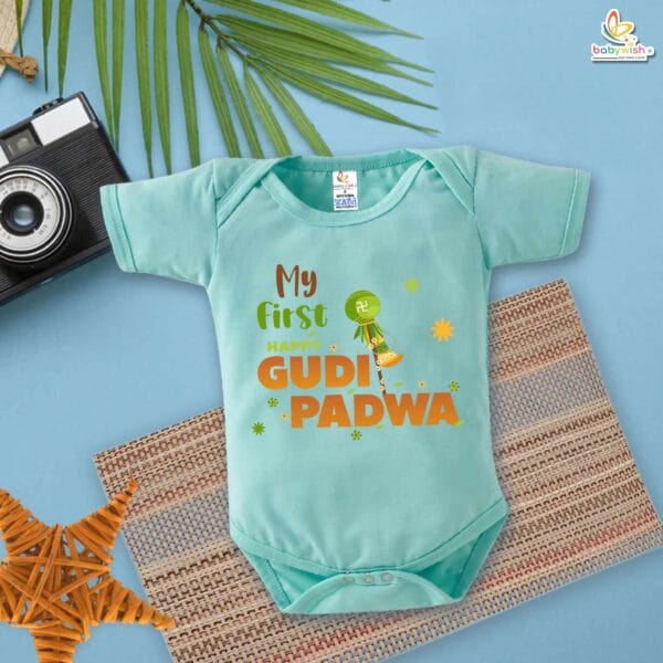 My First Gudi Padwa Romper – Baby Bodysuit with “Happy Gudi Padwa” Print | Hindu New Year Festival Outfit for Infant Boys & Girls by Babywish - Image 4
