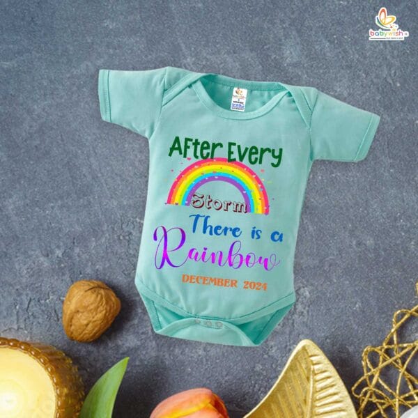 Rainbow Baby Announcement Romper – After Every Storm There Is a Rainbow Bodysuit for Pregnancy Reveal – Newborn Baby Girl or Boy Outfit – Babywish - Image 2