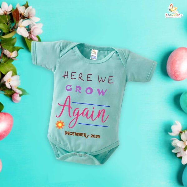 Pregnancy Announcement Baby Romper – Here We Grow Again Bodysuit for New Baby Reveal – Cute Gender Neutral Outfit for Baby Girl or Boy – Babywish - Image 2