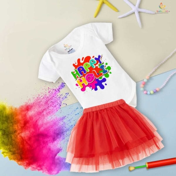 Newborn Girl's Tutu Skirt & Romper Holi Print Onesies bodysuits For baby 0 to 3 Months - Image 3