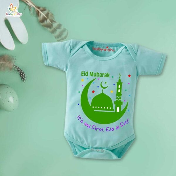 Baby First Eid Romper Clothes Baby Ramadan festival Bodysuits Newborn Outfit Envelop Neck Half Sleeve Unisex Onesies " My First Eid-al-Fitr " - Image 2
