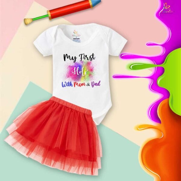 Newborn Girl's Tutu Skirt & Romper Holi Print Onesies bodysuits For baby 0 to 3 Months - Image 3