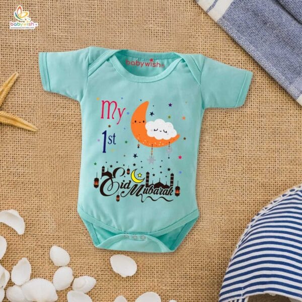 Baby First Eid Romper Clothes Baby Ramadan festival Bodysuits Newborn Outfit Envelop Neck Half Sleeve Unisex Onesies " My First Eid Celebrations " - Image 2