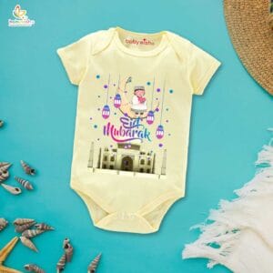 Baby First Eid Romper Clothes Baby Ramadan festival Bodysuits Newborn Outfit Envelop Neck Half Sleeve Unisex Onesies " Eid Mubarak Taj Mahal Print "