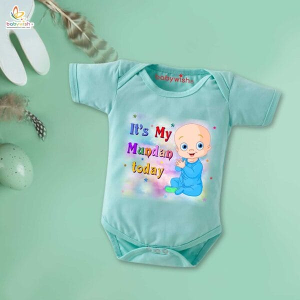 Newborn mundan ceremony clothes Bodysuit romper for Unisex Onesies Infant Half Sleeve | It's My Mundan Today | - Image 2