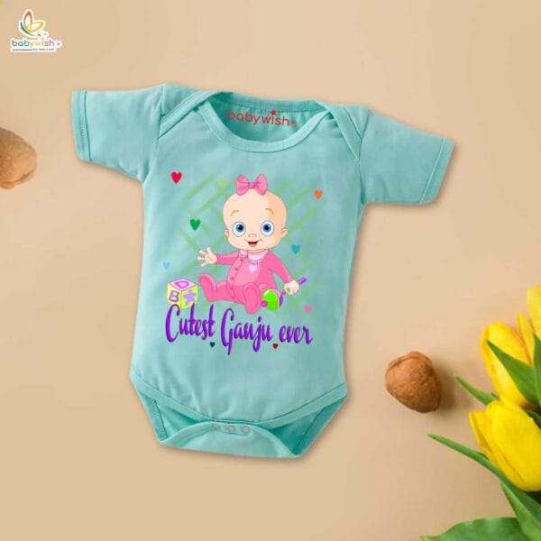 Newborn mundan ceremony clothes Bodysuit romper for Unisex Onesies Infant Half Sleeve | Cutest Ganju Ever | - Image 3