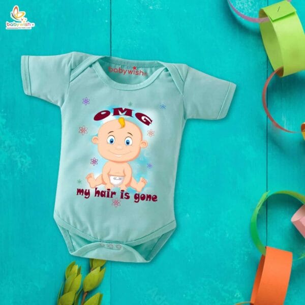 Newborn mundan ceremony clothes Bodysuit romper for Unisex Onesies Infant Half Sleeve | OMG My Hair is Gone | - Image 3
