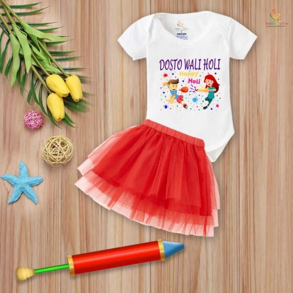 Newborn Girl's Tutu Skirt & Romper Holi Print Onesies bodysuits For baby 0 to 3 Months - Image 2