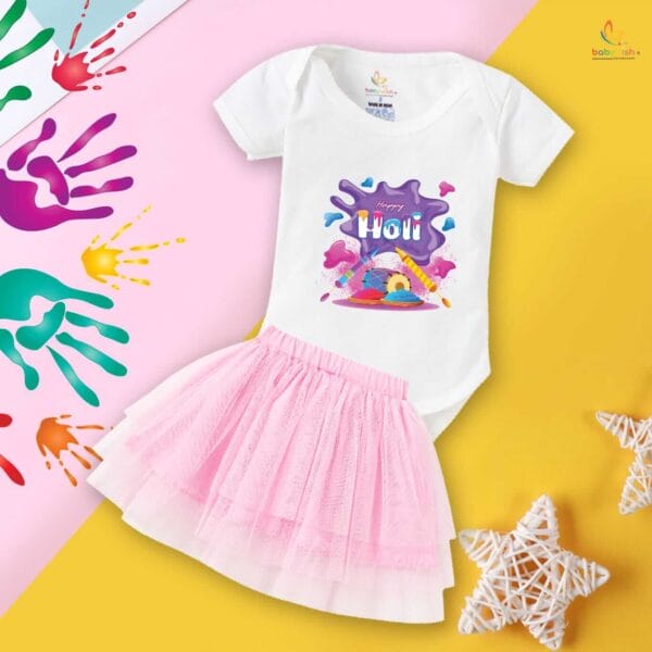 Newborn Girl's Tutu Skirt & Romper Holi Print Onesies bodysuits For baby 0 to 3 Months - Image 4