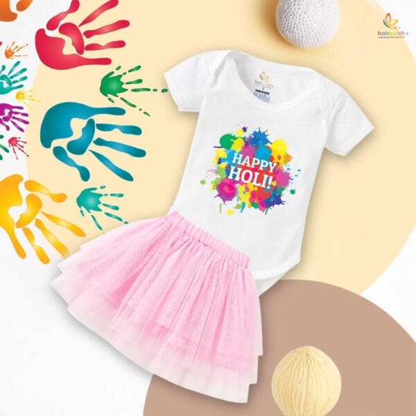 Newborn Girl's Tutu Skirt & Romper Holi Print Onesies bodysuits For baby 0 to 3 Months - Image 2