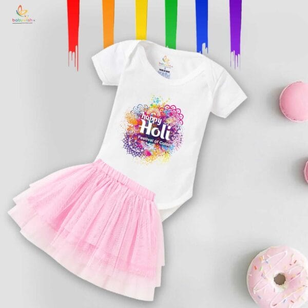 Newborn Girl's Tutu Skirt & Romper Holi Print Onesies bodysuits For baby 0 to 3 Months - Image 2