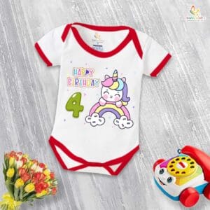 Four month unisex baby romper half sleeve round neck onesie