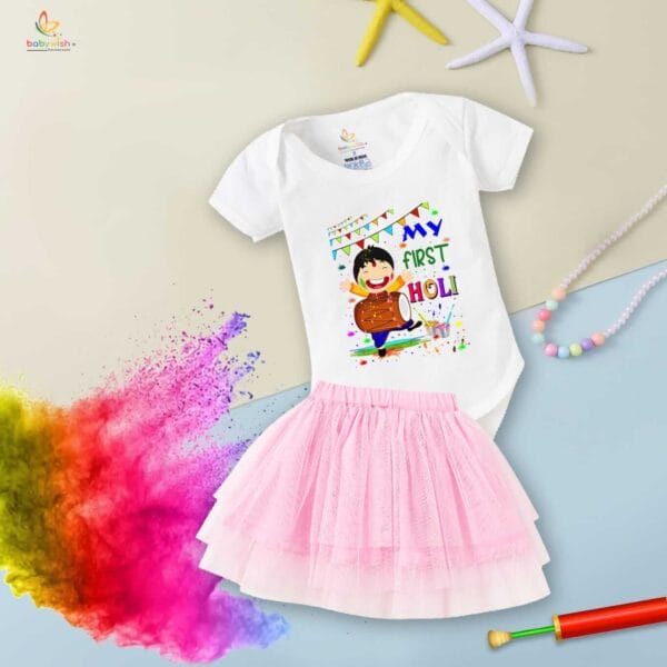 Newborn Girl's Tutu Skirt & Romper Holi Print Onesies bodysuits For baby 0 to 3 Months - Image 2