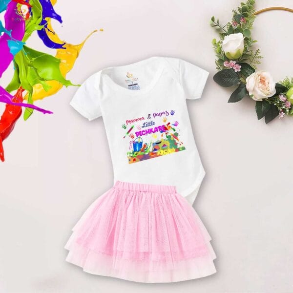 Newborn Girl's Tutu Skirt & Romper Holi Print Onesies bodysuits For baby 0 to 3 Months - Image 2