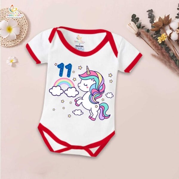 Eleven month unisex baby romper half sleeve round neck onesie - Image 5