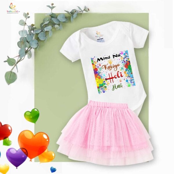 Newborn Girl's Tutu Skirt & Romper Holi Print Onesies bodysuits For baby 0 to 3 Months - Image 2