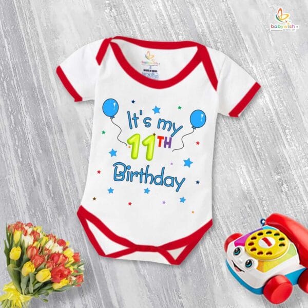 Eleven month unisex baby romper half sleeve round neck onesie - Image 4