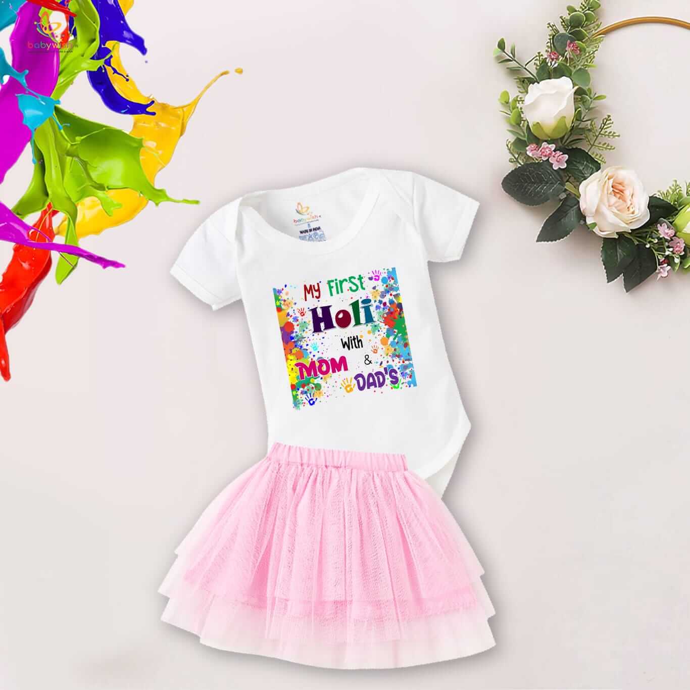 Newborn Girl's Tutu Skirt & Romper Holi Print Onesies bodysuits For baby 0 to 3 Months