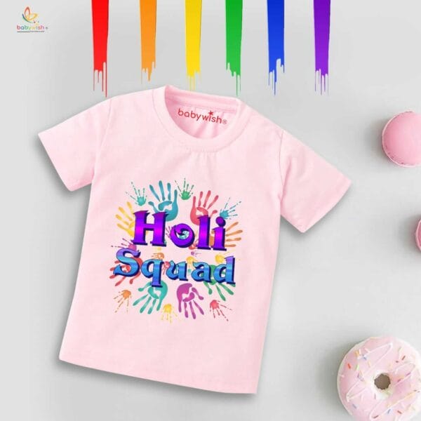 Holi T-shirt for Kids Unisex Holi Topwear Outfit Printed Half Sleeve Tshirt Dress for Boy n Girl "Holi Wali Squad Print" - Image 3