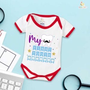 My First Tooth Baby Romper – Cute Bodysuit for Newborn & Infant | First Tooth Milestone Outfit | Soft Cotton Baby Clothes – Babywish
