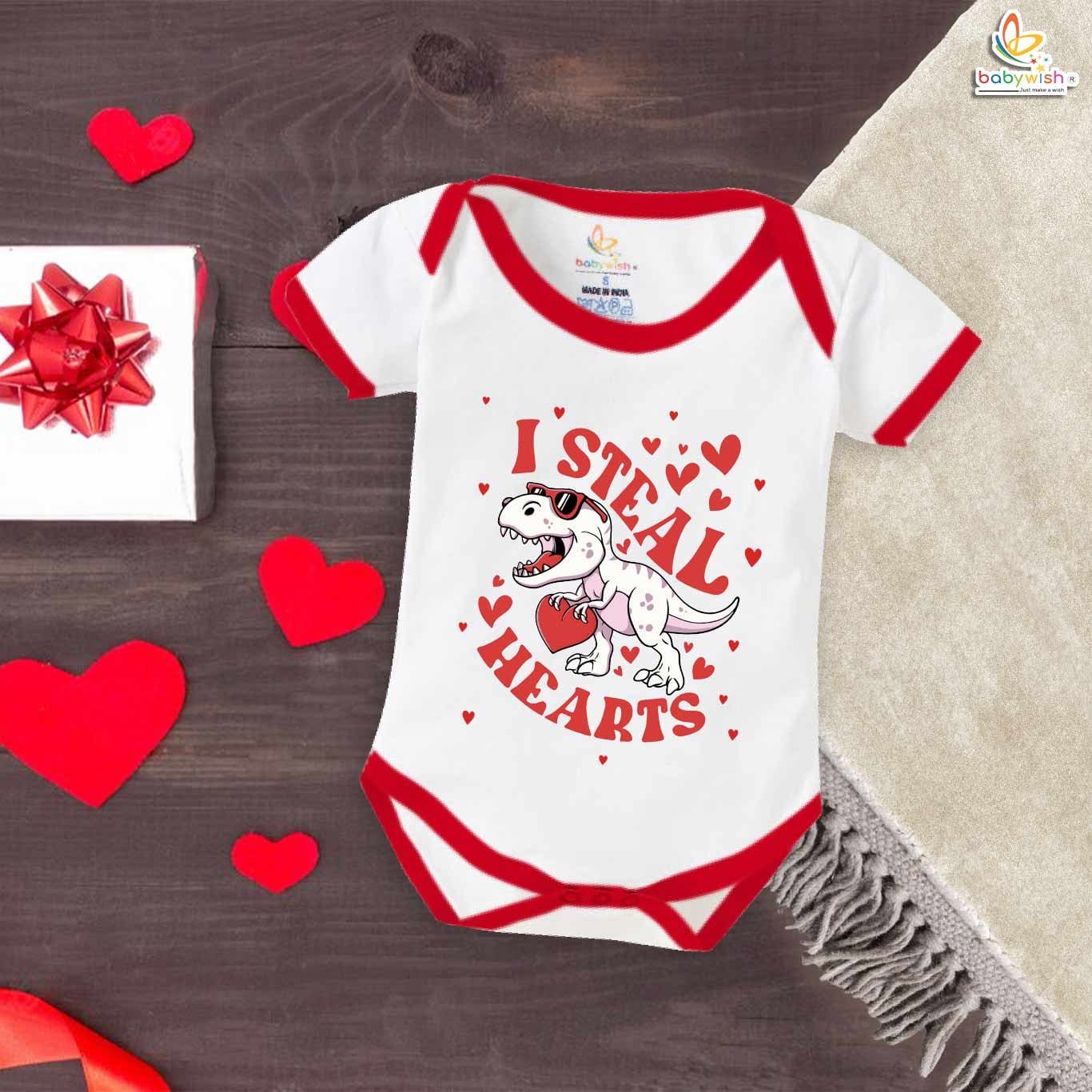 Babywish Valentine Day Romper Clothes My First Valentine Day Bodysuits I steal Heart Dinosaur
