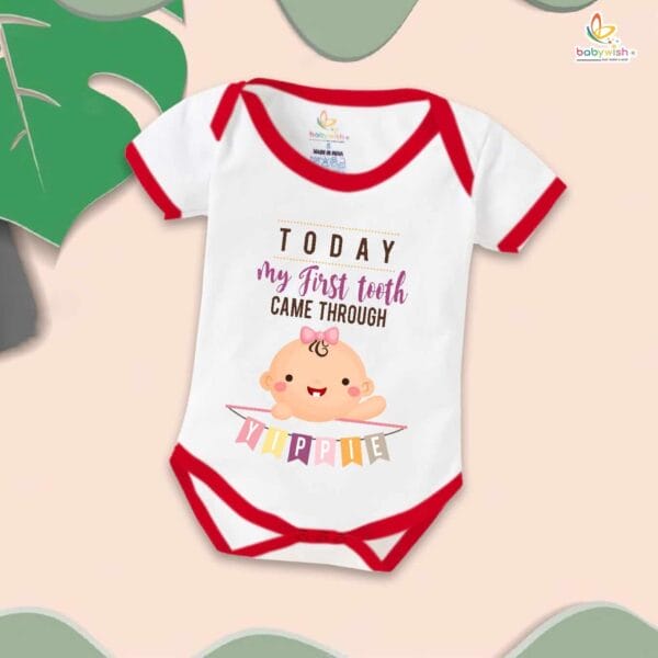 My First Tooth Romper for Baby Girl | "Today My First Tooth Came Through" Bodysuit – Babywish