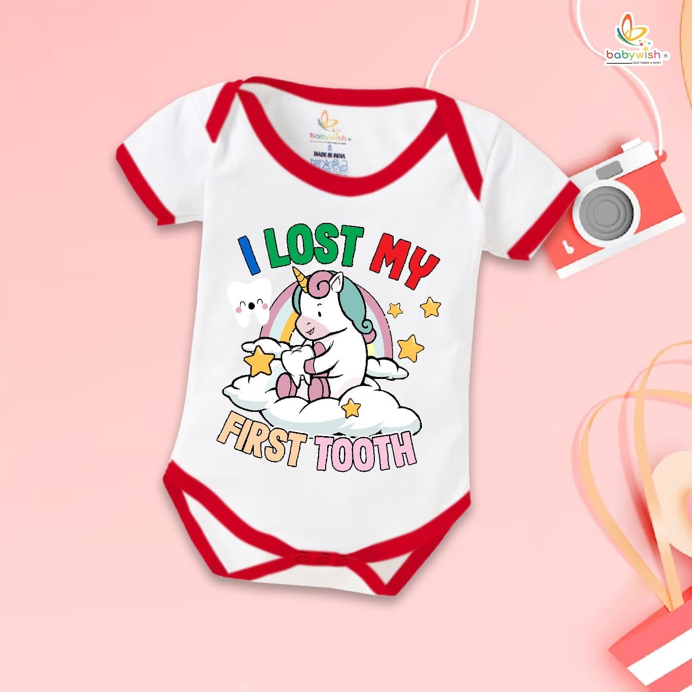 Babywish First Tooth Romper Clothes My First Tooth Bodysuits I Lost My first tooth unicorn print