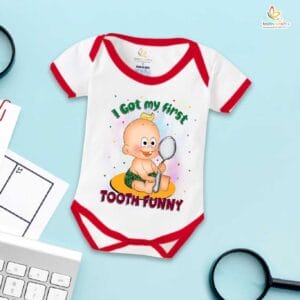 My First Tooth Baby Romper | Funny First Tooth Bodysuit for Baby Boys & Girls | Milestone Outfit – Babywish