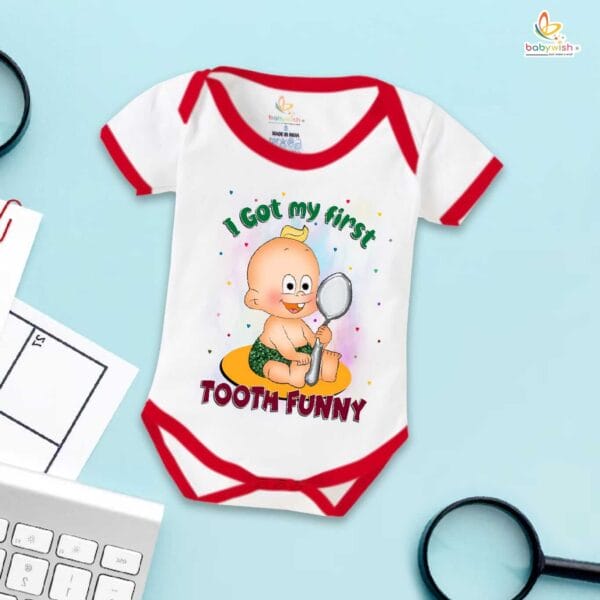 My First Tooth Baby Romper | Funny First Tooth Bodysuit for Baby Boys & Girls | Milestone Outfit – Babywish