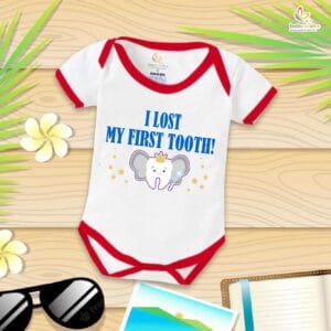 I Lost My First Tooth Baby Romper – Blue Milestone Bodysuit for Boys | “My First Tooth” Cotton Outfit – Babywish