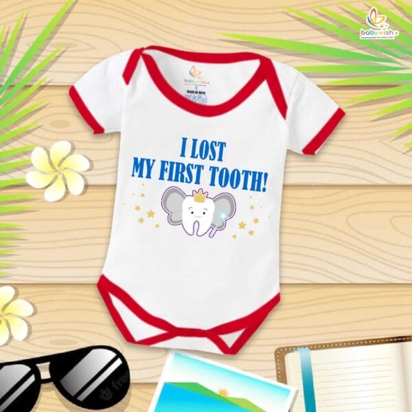 I Lost My First Tooth Baby Romper – Blue Milestone Bodysuit for Boys | “My First Tooth” Cotton Outfit – Babywish