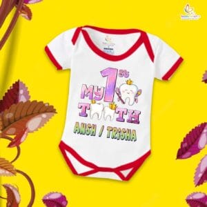 My First Tooth Baby Romper – “My 1st Tooth” Bodysuit with Tooth Fairy Print | Baby Milestone Outfit for Boys & Girls – Babywish